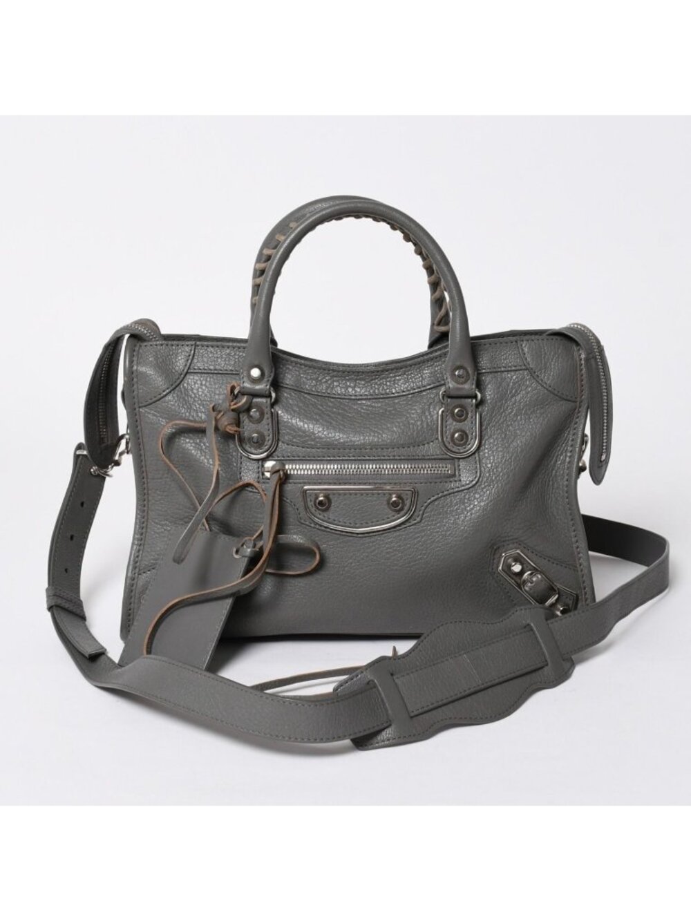 Balenciaga Metallic Edge City Handbag 2-Way Leather Gray Gold